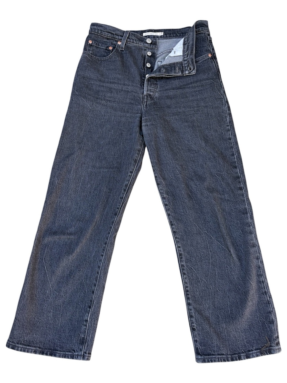LEvi's Premium Ribcage Straight ankle Jeans Womens 29 Black Denim Button fly